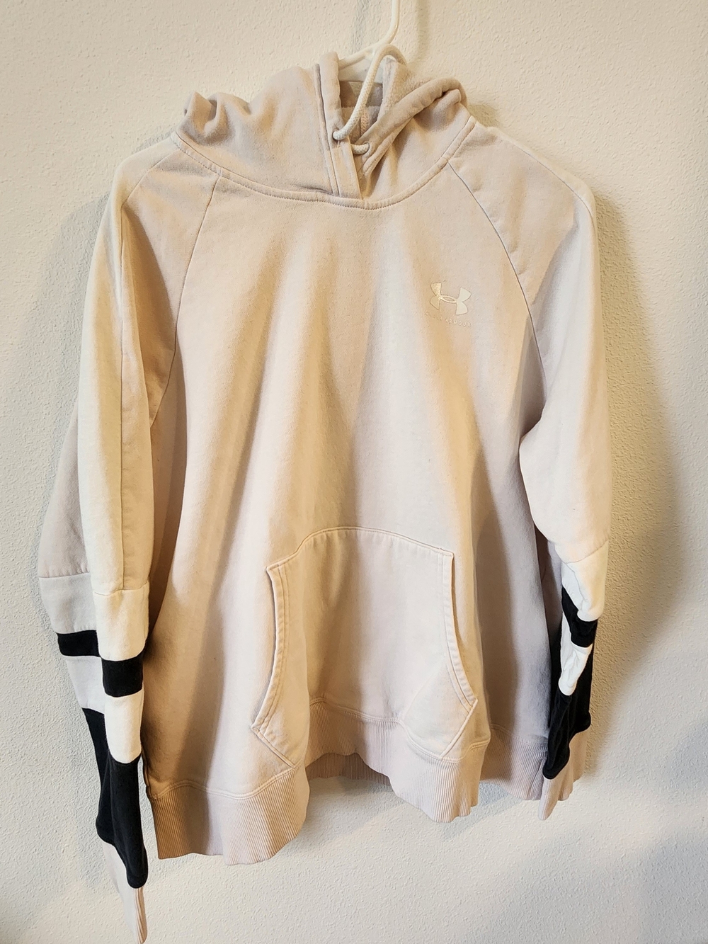 Under Armour Women's Cream Hoodie with Black Sleeve Accents